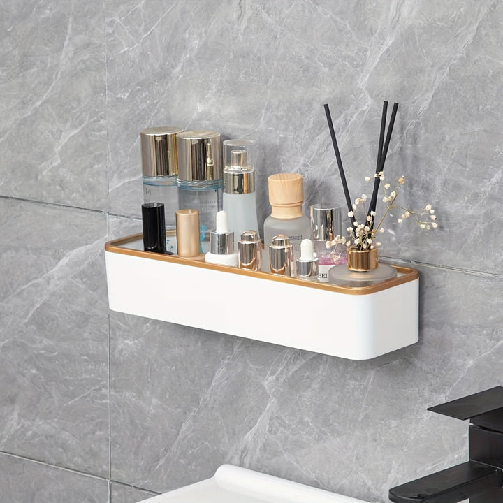 1 estante de baño montado en la pared, sin perforaciones, para almacenamiento de cosméticos de lujo, organizador de plástico para encima del tapete del inodoro, ideal para accesorios de baño, cubierta del tapete del inodoro, decoración de baño.