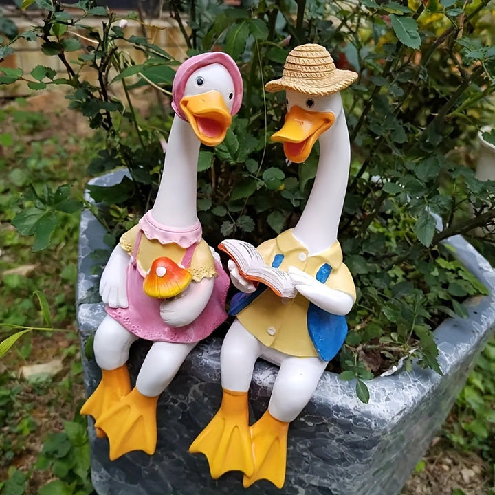 Figuras de pareja de pato de resina - Coleccionables decorativos pintados a mano para varios tipos de habitaciones, decoración versátil para interiores y exteriores, no se necesita electricidad