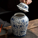 1pc Tarro de Almacenamiento de Cerámica de Porcelana Azul y Blanca Vintage con Tapa Abatible - Contenedor Redondo Multiusos para Granos de Café, Cereales, Comida para Mascotas - Lavado a Mano, Reutilizable, No Necesita Electricidad