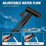 Cabezal de ducha ajustable de flujo de agua - Opciones de pulverización doble (Jet & Suave), acero inoxidable, auto-limpieza, diseño moderno para la higiene del baño, incluye manguera, cabezal de pulverización para la ducha, limpieza del inodoro, mango e