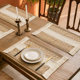 4/6piezas Manteles de arpillera bohemios, manteles de mesa de lino tejido a mano de estilo chic, manteles rectangulares de rayas con sensación de lujo ligero, adecuados para mesas de café, decoración del hogar y decoración de entretenimiento festivo - Du