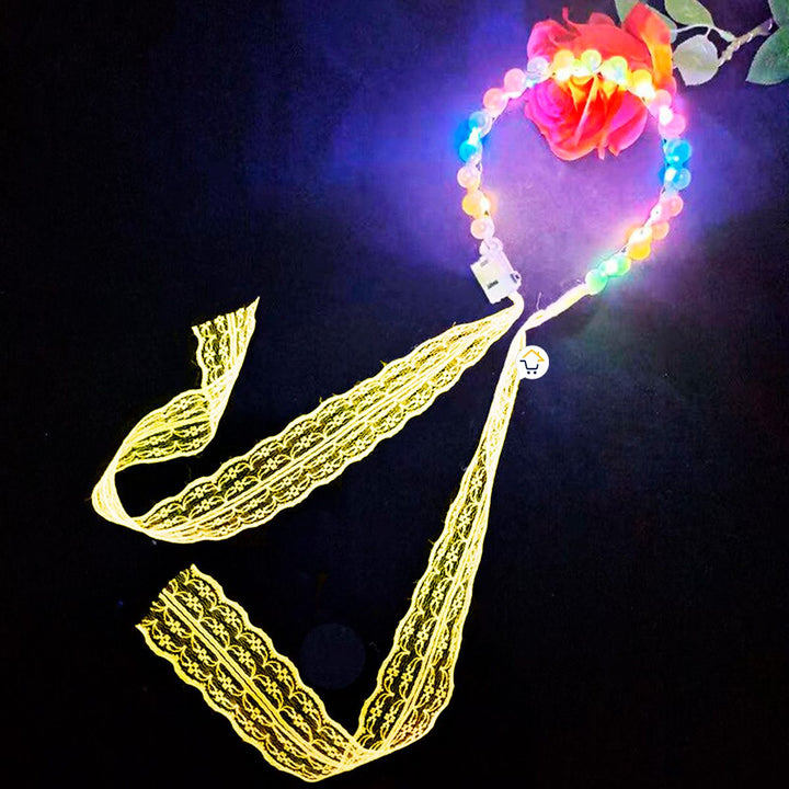 Diadema Tiara Perlas Luces Led Corona Encaje Niña Halloween 144