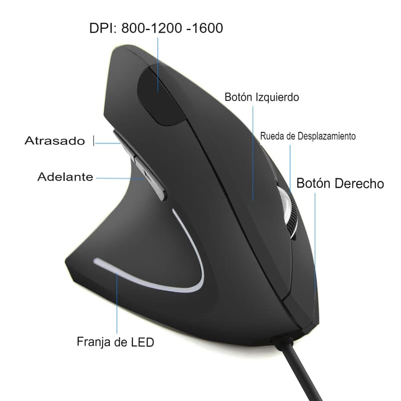 Mouse Vertical Ergonómico Inalámbrico Recargable 6 Botones