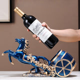 Elegante estante de vino azul para caballo - Diseño de resina lujoso con detalles dorados, ideal para cocina, comedor y decoración del hogar, perfecto para el Día de San Valentín, decoración de caballos.