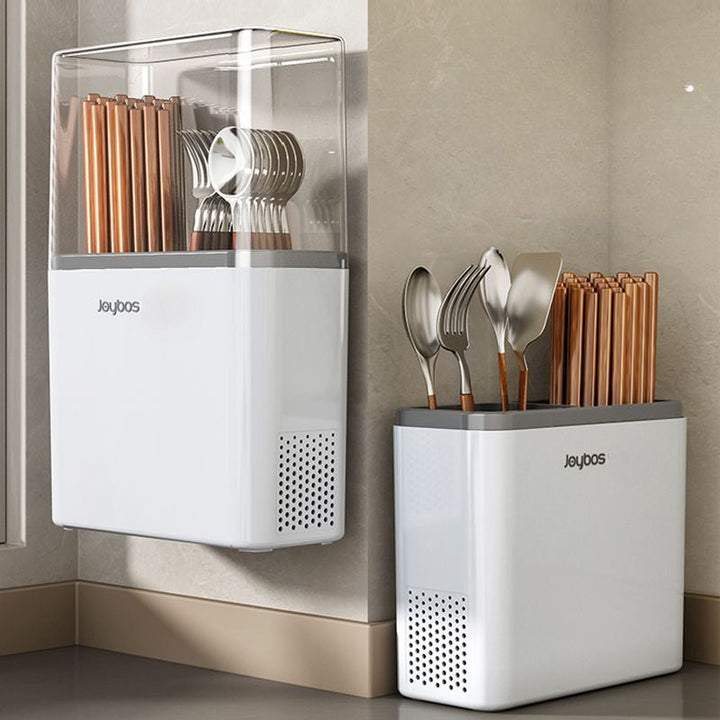Joybos Caja de Almacenamiento para Utensilios Montada en la Pared, Porta Palillos con Cubierta Antipolvo y Drenaje, Organizador Multifuncional de Cubertería, Contenedor Multiusos para el Hogar y Baño, Regalo del Día del Padre
