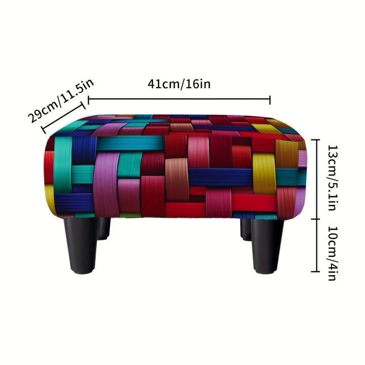 Un Taburete Pequeño Estampado De Parches, Un Taburete Cuadrado De Lino Suave, Un Taburete Bajo Para Cambiar Zapatos Para Uso En El Hogar.
