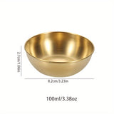 3/5/15 piezas de plato de salsa dorada de lujo, mini tazón de salsa individual de acero inoxidable premium y palillos, plato de condimentos redondo adecuado para sushi/tortilla mexicana/papas fritas, plato de aperitivo, accesorios para bandejas de delica