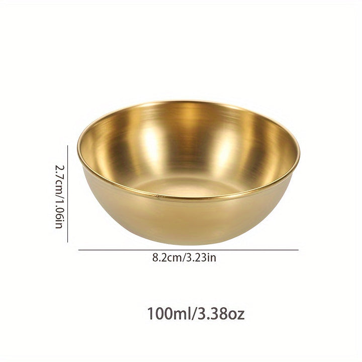 3/5/15 piezas de plato de salsa dorada de lujo, mini tazón de salsa individual de acero inoxidable premium y palillos, plato de condimentos redondo adecuado para sushi/tortilla mexicana/papas fritas, plato de aperitivo, accesorios para bandejas de delica