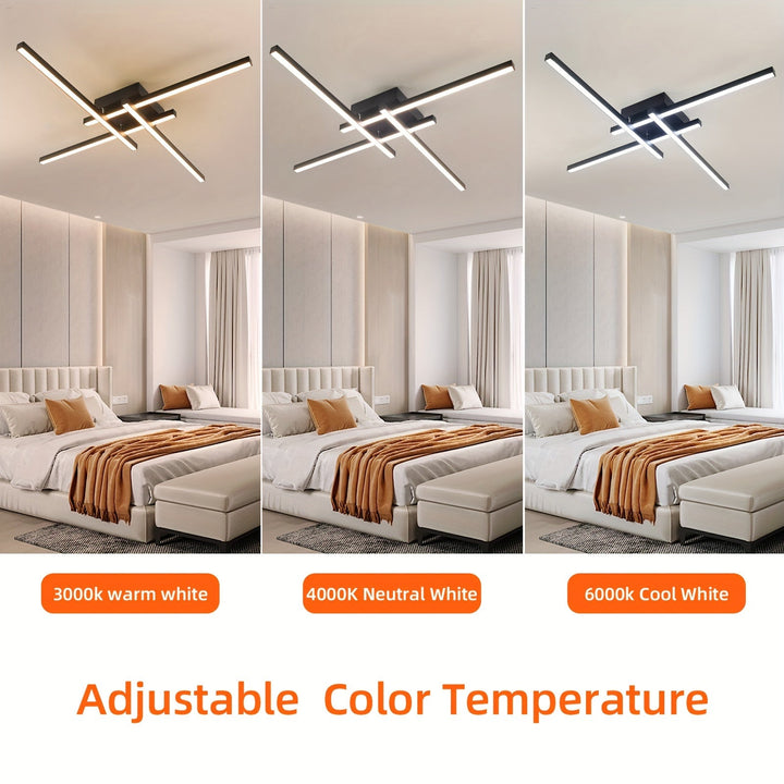 1pc 60.96cm 3000k/4000K/6000K 4-Luz Plafón LED Regulable Iluminación de Techo Negro Lámpara de Techo de Montaje Empotrado para Cocina, Sala de Estar, Dormitorio