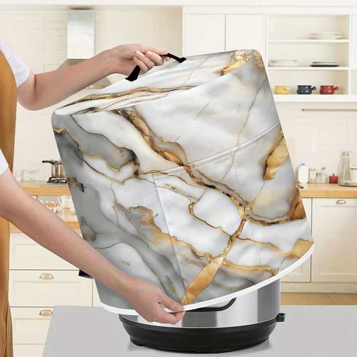 Cubierta Elegante de Textura de Mármol con Bolsillo para Instant Pot, Arrocera y Freidora de Aire - Fácil de Limpiar, Poliéster, Blanco/Dorado/Gris - Regalo de Cumpleaños Ideal para Aficionados a la Cocina Casera, Cubierta para Electrodomésticos de Cocin
