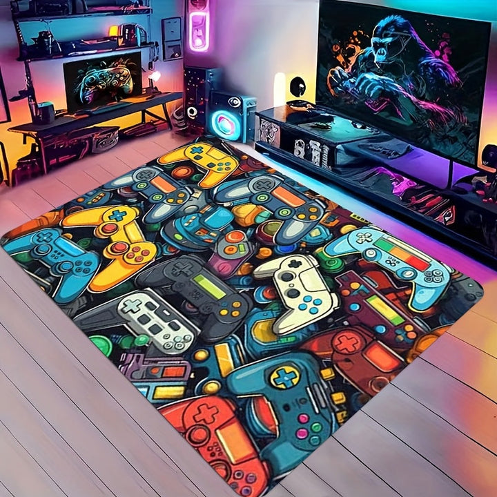 Alfombrilla de Área para Controlador de Juegos de 1 Pieza para Dormitorio de Niños - Diseño Vívido de Videojuego, Material Suave de Franela, Ligera y Lavable a Máquina, Ideal para Configuración de Deportes Electrónicos, Alfombra de Puerta, Cocina o Sala