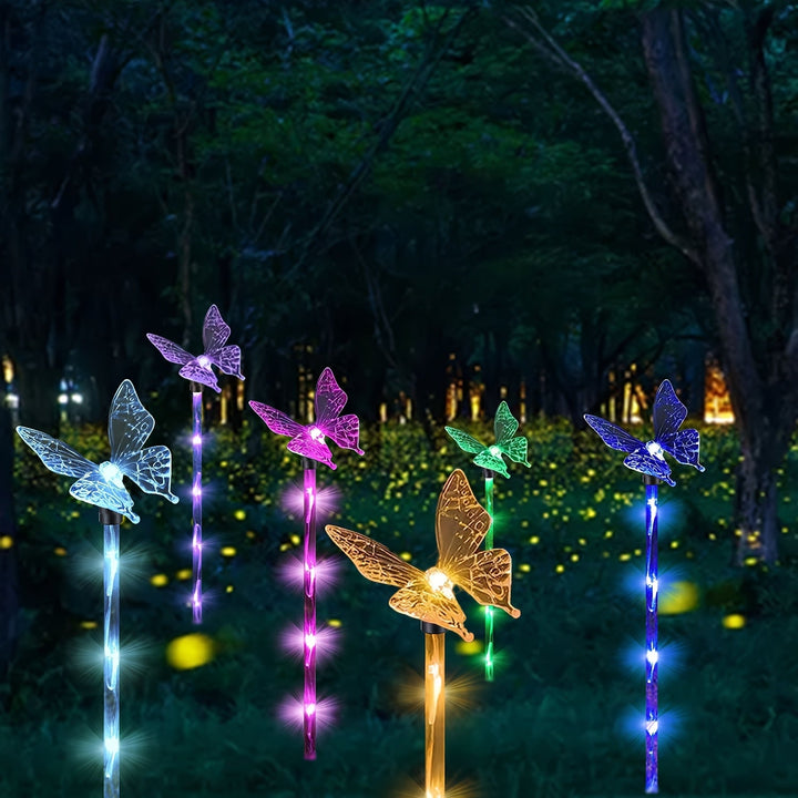 Juego de 6 luces solares para jardín con mariposas, decoración solar para exteriores, luces solares para caminos con 8 modos, ideal para decorar jardines, patios, macetas, senderos, arriates y hogar