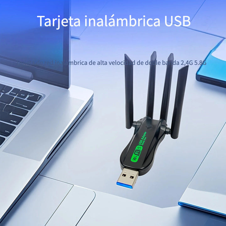 Tarjeta inalámbrica de doble banda con cuatro antenas y alta velocidad de 1300 m, enchufar y usar, sin necesidad de controladores ni calentamiento