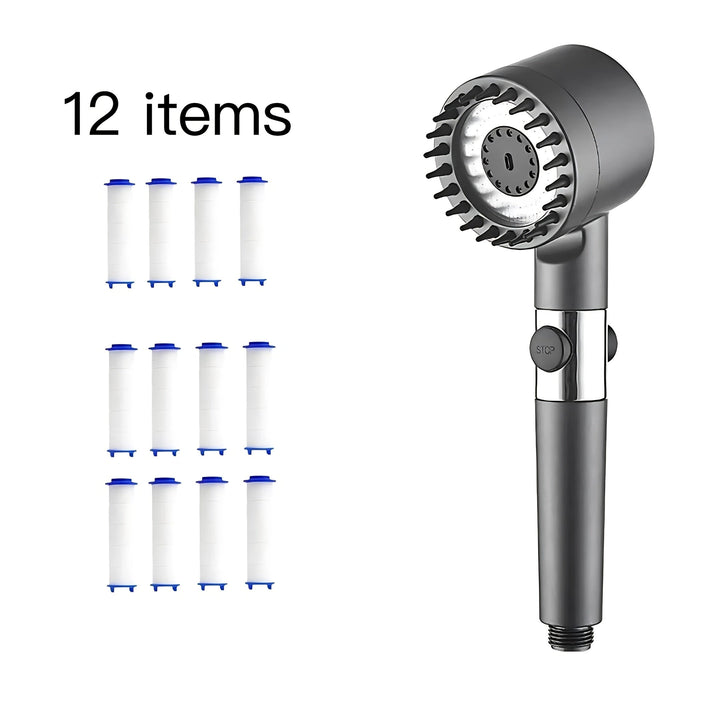 Rociador de Ducha con Masaje de Presión y Tres Niveles más 12 Elementos Filtrantes