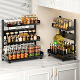 Estante de Especias Metálico Ajustable de 2 Niveles - Organizador de Encimera que Ahorra Espacio para Especias, Botellas y Utensilios - Perfecto para Cocina y Comedor