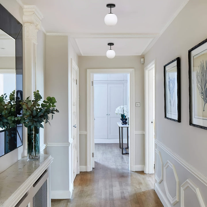 1pc Lámpara de Techo Semiempotrada Moderna, Colgante de Esfera de Vidrio Esmerilado con Acabado de Hierro Fundido Pulido, Base E26, Control de Interruptor, Abrazadera Desmontable, Cableado 110V-240V para Pasillo, Porche, Escalera, Armario, Cocina, Lavand