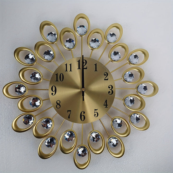 Reloj de pared silencioso de lujo, reloj redondo de metal moderno para sala de estar y dormitorio, funciona con pilas AA, elegante diseño de corona con superficie plana, reloj de decoración para el hogar (pilas no incluidas)