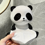 Plato para Jabón de Panda Lindo con Drenaje - Sin Acumulación de Agua, Diseño Independiente, Decoración de Baño o Cocina en Porcelana Blanca y Negra, Incluye Soporte para Jabón para Almacenamiento Fácil