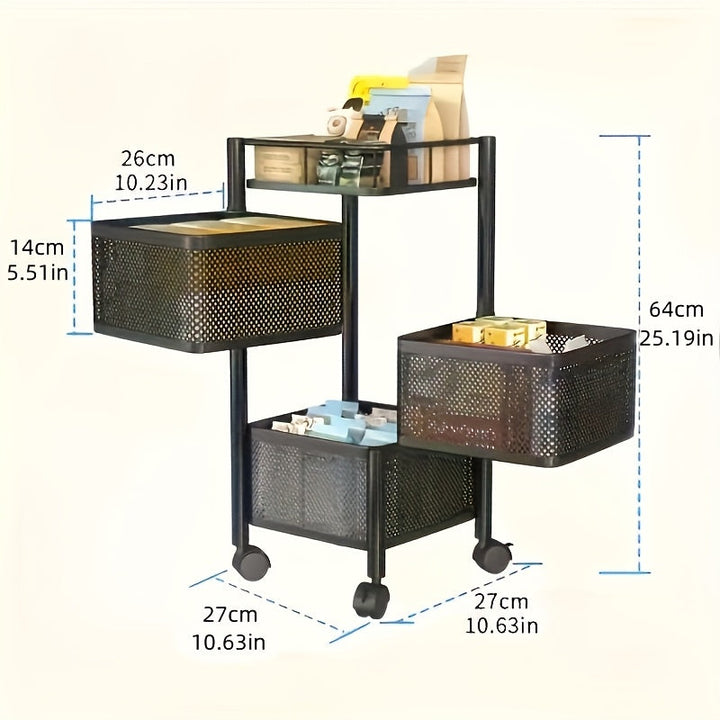 Carrito de cocina de metal de 3/4/5 niveles, estante de almacenamiento abierto cuadrado, organizador multifuncional, no requiere ensamblaje, uso sin electricidad, construcción de hierro fundido duradera, diseño que ahorra espacio para un fácil acceso a l