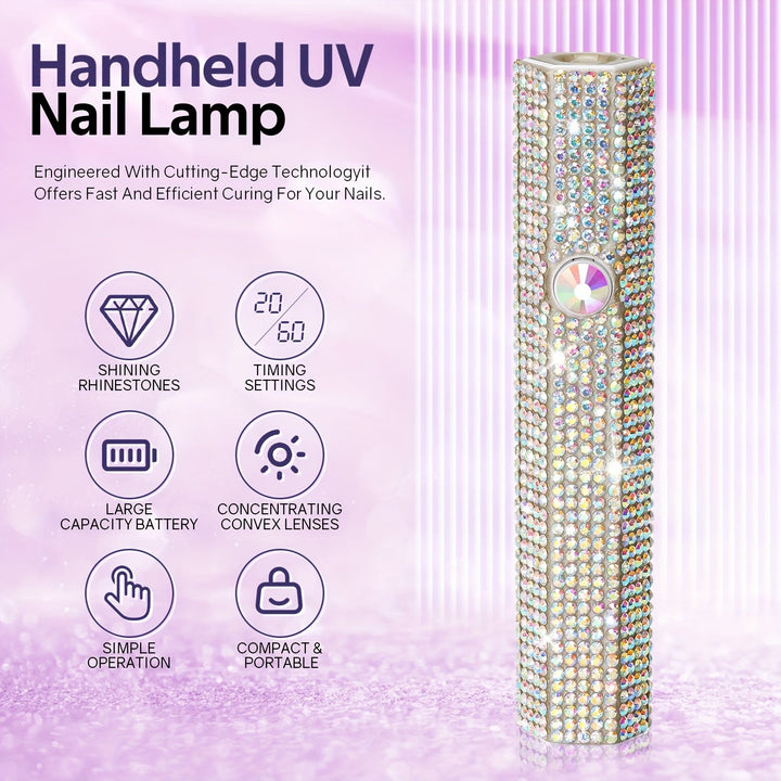 Lámpara de uñas LED portátil con diamantes de imitación brillantes - Recargable por USB, luz de uñas miniatura de mano, batería de litio, sin formaldehído, ideal para regalo de San Valentín, esenciales para el arte de las uñas | Diseño de diamantes de im