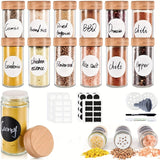 6/12/24/30 Tarros de Especias Etiquetados, Tarros! de Especias de Vidrio Redondos de 100ml, con Tapa de Bambú Sellada y Tapa Agitadora, Contenedores de Especias para Cocinar, para Estante de Especias, Cajón de Armario, Set de Botellas de Condimentos