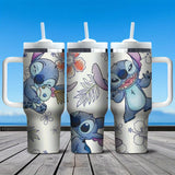 1 taza de vacío con asa de Disney Stitch, 40 oz, aislada, con asa, popote, solo lavar a mano, reutilizable, multiusos, no eléctrica, gran capacidad, diseño elegante, con viajes, deportes, actividades al aire libre, para café, bebidas frías y calientes.