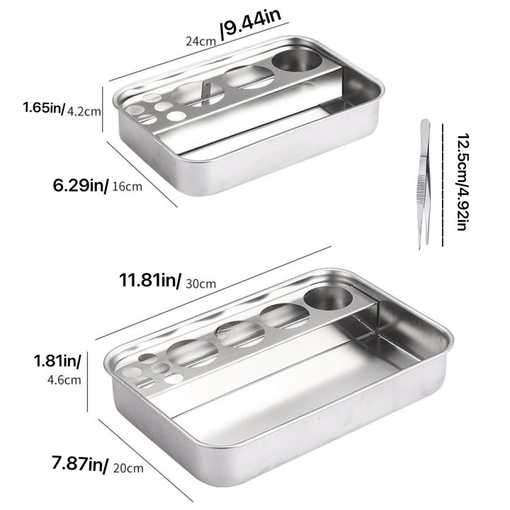 Juego de desinfección para herramientas de uñas de acero inoxidable, bandeja cubierta para instrumentos, ideal para salones de peluquería, tiendas de manicura y tatuajes