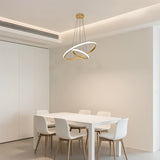 1 pieza, moderno candelabro dorado, candelabro LED irregular y aerodinámico, candelabro de altura ajustable, adecuado para isla de cocina, comedor, dormitorio, sala de estar, pasillo, porche, candelabro LED de 2 anillos, ajustable en tres temperaturas de