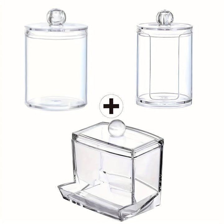 3 Piezas de Tarros Acrílicos Transparentes con Tapas – Organizador para Maquillaje, Baño y Hogar, Diseño Multicompartimento para Fácil Ordenación, Solución de Almacenamiento Elegante | Contenedores de Material Acrílico Claro