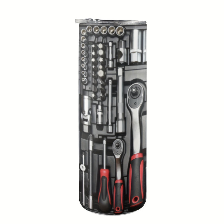 1 pieza de 20 onzas, diseño de caja de herramientas, taza aislada de acero inoxidable con tapa - Negro y rojo, perfecta para coche, exteriores, viajes y regalos para amigos.