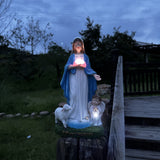 1pc MZHOME Estatua de la Virgen María Solar con Sensor de Luz, Tema de Dibujos Animados de Resina, Decoración de Jardín de Bajo Consumo, Impermeable, Acabado de Encaústico, Interruptor de Botón, Batería de Níquel de 200mAh, Ideal para Patio, Césped, Porc