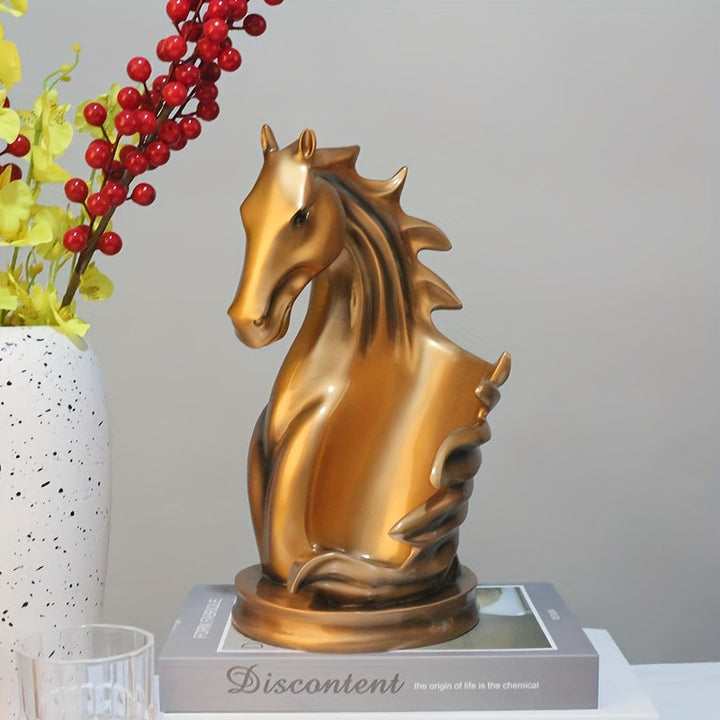 Soporte Elegante para Botellas de Vino con Cabeza de Caballo - Construcción Robusta en Resina, Decoración Espaciosa para Sala, Comedor o Bar - Centro Moderno y Creativo, Artesanía Detallada