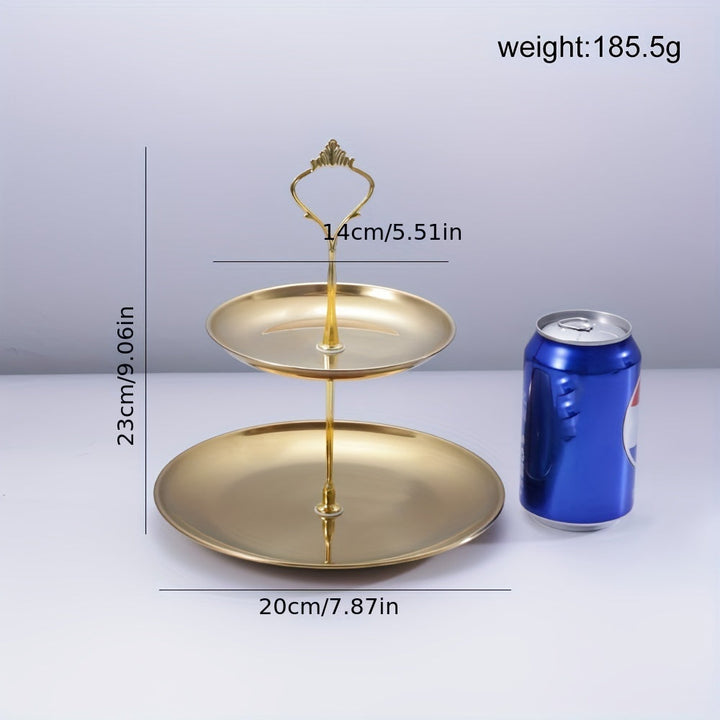 Elegante soporte para cupcakes de acero inoxidable de 2 niveles con asas doradas - Perfecto para celebraciones navideñas, bodas y ocasiones especiales, estante de exhibición seguro para alimentos para pasteles, galletas y refrigerios, ideal para mesa de