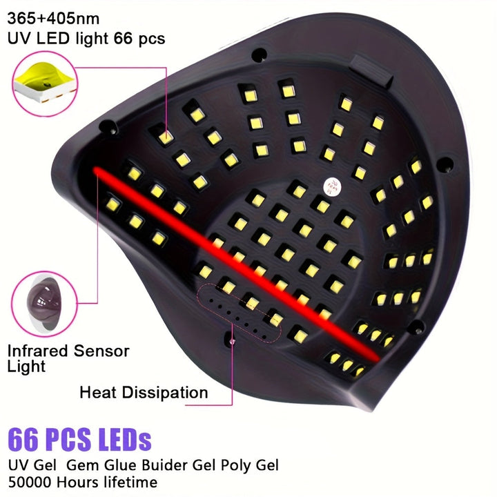 Lámpara LED para uñas con 66 luces, secadora de esmalte en gel con sensor inteligente, máquina para manicura, equipo para salón de uñas