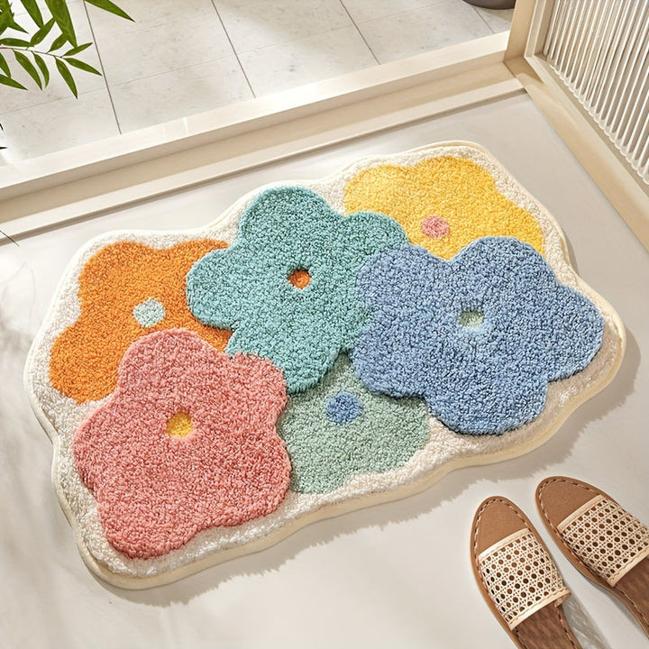 Alfombra de Baño Floral Extra Suave y Absorbente, Antideslizante y Cómoda de Poliéster para Suelo, Lavabo, Bañera, Ducha - Ideal para Decoración de Primavera y Regalo de Navidad, Decoración Navideña