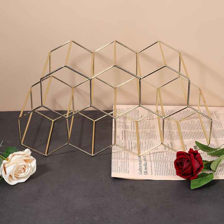Estante de vino de panal de abejas de metal, estante de vino tinto, decoración nórdica para el hogar, adornos para gabinete de vino, estante de vino de hierro de 7 rejillas