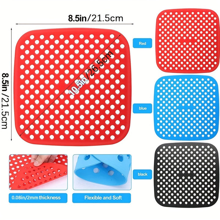 3 Piezas de Tapetes de Silicona para Freidora de Aire, Antideslizantes y Resistentes al Calor hasta 230°C - Soporte Multi-Tamaño y Protector de Encimera para Ninja/Philips/Cosori (Apto para Lavavajillas)