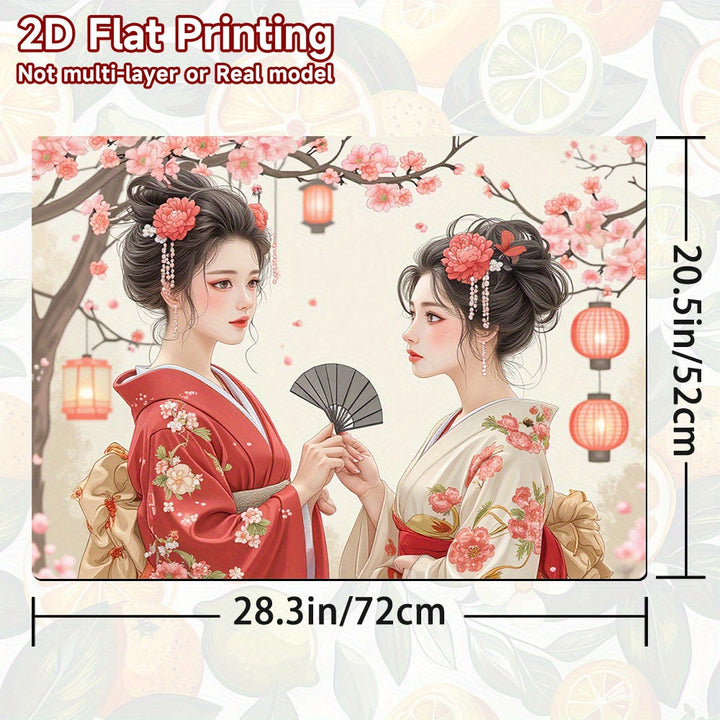 1pc Alfombra de Cocina Japonesa - Diseño Tradicional Geisha y Farolillo, Protector para Estufas, Tapete Lavadora/Secadora, Base Decorativa para Encimera - Fácil de Limpiar, Compatible con Placas Eléctricas y de Gas, Cubierta para Superficies de Electrodo