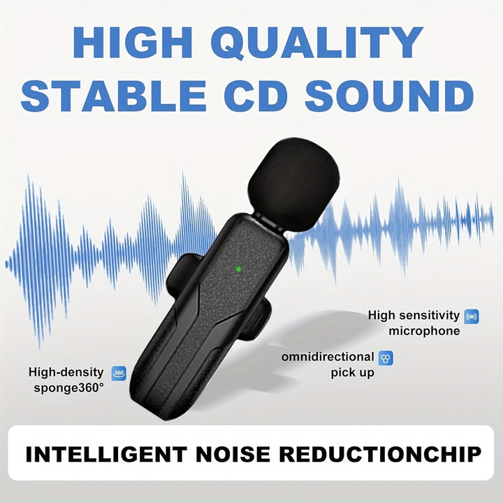 Micrófono inalámbrico con clip con batería recargable USB-C, grabación y transmisión de un solo toque, micrófono inalámbrico para teléfono/laptop, micrófono corporal | Audio sin manos para grabación de video, transmisión en vivo, entrevistas, vlogging