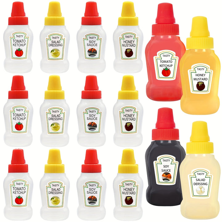 12 Piezas de Botellas Mini de Condimentos, Recipientes Ovalados de Plástico para Salsas, Miel y Aderezos - Lavado a Mano, Sin PVC, Utensilios Esenciales de Cocina para Loncheras y Picnics, Botellas Portátiles de Salsa | Pack Variado de Condimentos | Dise