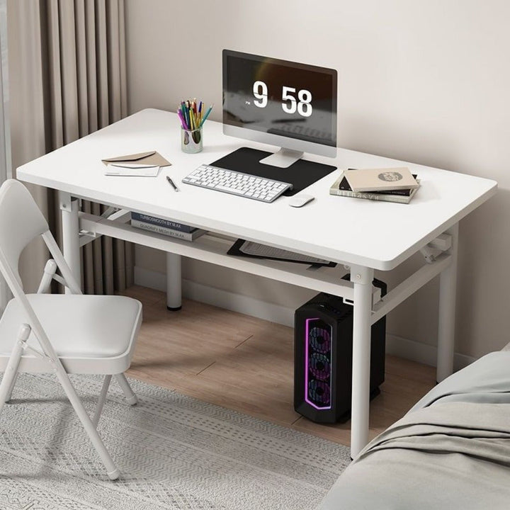 [Relajación en casa] Mesa plegable compacta - Montaje fácil, no se requieren herramientas, diseño rectangular para comer, escribir y estudiar - Metal duradero con acabado blanco, mesa de estudio|Diseño plegable|Marco de metal Tabl