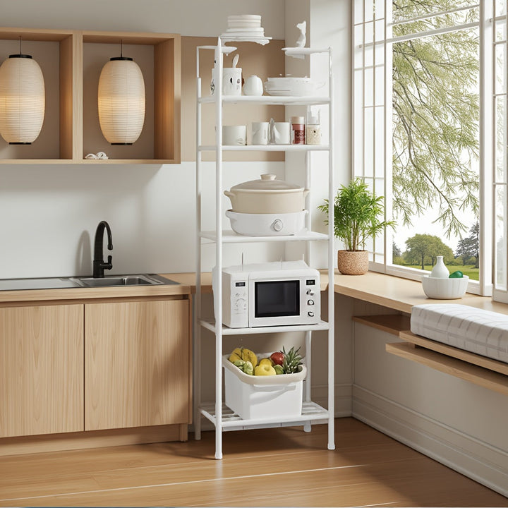 Estante de almacenamiento de cocina de 6 niveles, negro/ blanco, con marco de metal, estante multifuncional independiente para baño, garaje, sala de estar, estante extraíble, no requiere ensamblaje, solución de almacenamiento de cocina | Estante de cocin