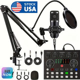 Kit de Interfaz de Audio NXG - Tarjeta de sonido profesional todo en uno con micrófono condensador, batería recargable, control de volumen y soporte: ideal para grabación de alta calidad, transmisión en vivo, streaming, juegos y karaoke