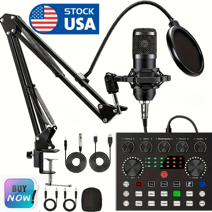 Kit de Interfaz de Audio NXG - Tarjeta de sonido profesional todo en uno con micrófono condensador, batería recargable, control de volumen y soporte: ideal para grabación de alta calidad, transmisión en vivo, streaming, juegos y karaoke