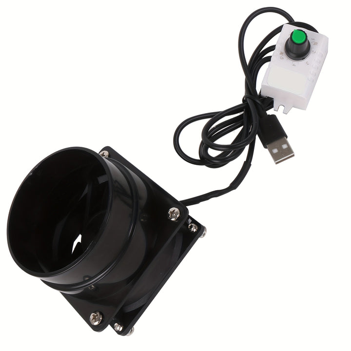 Ventilador de cocina mini de 5V con alimentación USB - Diseño compacto negro con control de velocidad ajustable, construcción metálica duradera para la ventilación de la cocina y el baño, diseño moderno elegante, soporte de montaje resistente