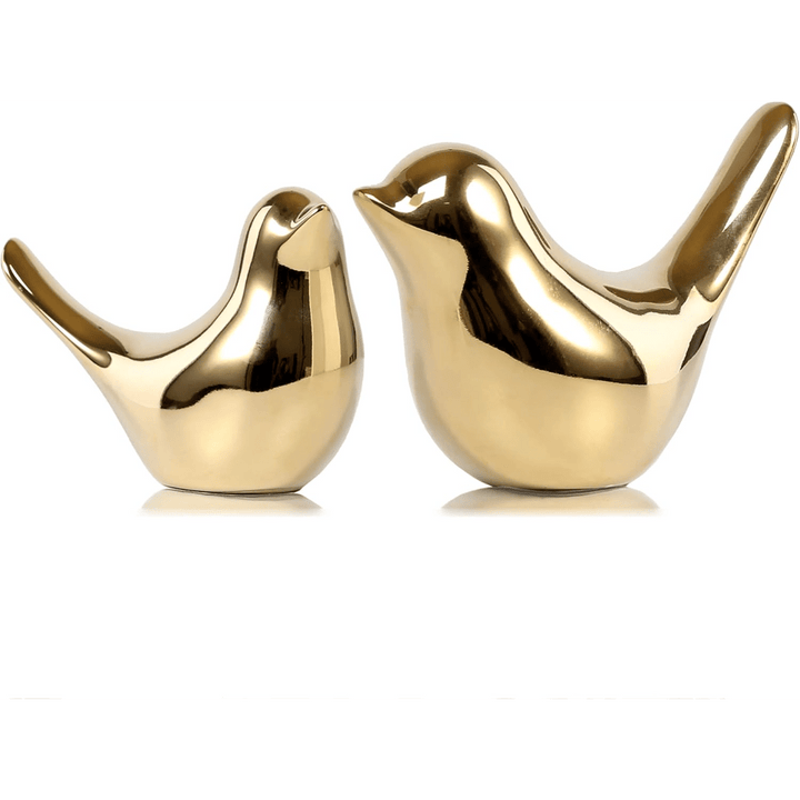 Elegantes figuras de pájaros pequeños dorados - Decoración moderna de porcelana para sala de estar, dormitorio, oficina y armarios, perfectas para el Día de San Valentín, decoración de pájaros.