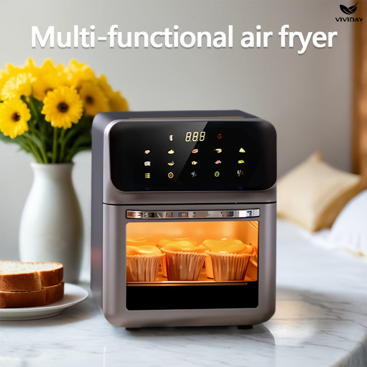 VIVIDAY, freidora de aire de gran capacidad con pantalla digital, interior antiadherente, 3 modos (auto, preestablecido, temporizador), construcción de acero inoxidable, ideal para uso en cocina doméstica, electrodoméstico de cocina moderno, vajilla dura