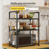 1pc Rejilla Expansible de Acero al Carbono para Microondas - Organizador de 2 Niveles para Utensilios de Cocina y Vajilla, Diseño Elegante con Almacenamiento Abierto, Regalo Ideal para el Día de la Madre