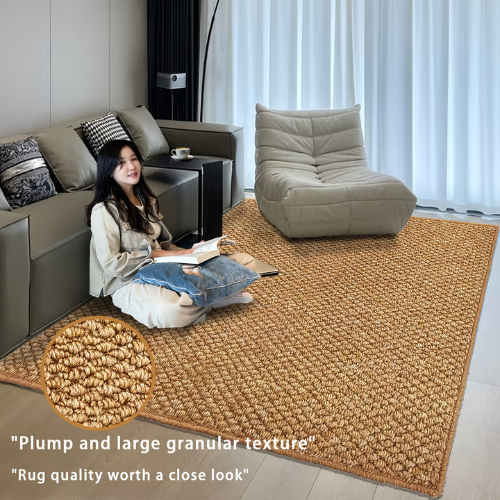 1 pieza, alfombra circular de piña de jute falso versátil, alfombra rectangular marrón grande para el salón, con una rica textura con partículas grandes, sensación de alta calidad, pesa 1250 gramos por metro cuadrado, adecuada para decorar sofás de salón
