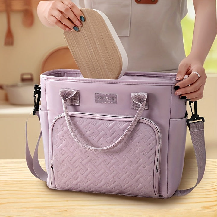 1pc Bolsa Térmica de Gran Capacidad para Hombres y Mujeres - Bolso Frío Multifuncional con Correa Ajustable, Color Sólido en Poliéster, Diseño para Trabajo, Escuela, Picnics al Aire Libre, Sin Contacto con Alimentos, Regreso a Clases